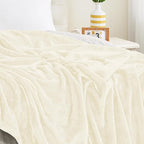 KMUSET Cream Fleece Blanket Twin Size - Lightweight Super Soft Cozy Bed Blanket Microfiber 60 x 80 inches