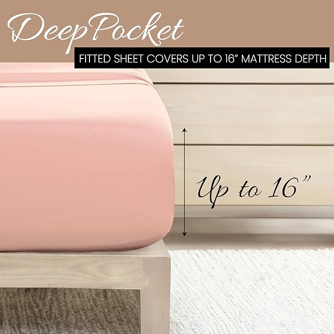 Linen Market Double-Brushed Microfiber California King Sheet Set 4 Piece – Oeko-TEX Certified Ultra Soft & Wrinkle-Free - 16" Deep Pocket Sheets Easy Care Cal-King Size - Blush
