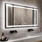 Bathroom Mirrors with Lights, 55x28 Inch Black Framed Gradient Front and Backlit LED Vanity Mirror, 3 Colors Dimmable CRI>90, IP54 Enhanced Anti-Fog Smart Mirror