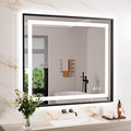 LED Bathroom Mirror,40"x36" Mirror with Black Frame, Front Light and Backlit, Stepless Dimmable, Anti-Fog, Shatter-Proof, Memory, 3 Colors, Double LED Vanity Mirror