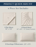 LANE LINEN 100% Organic Cotton Queen Sheet Set, 4Pc Cotton Sheets Queen Size Bed Set, Soft Percale Weave, Deep Pocket Queen Sheets, Hotel-Quality Bed Sheets Queen Size - Glacier Grey