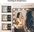 Vabches Makeup Vanity with Lights, 37inch Vanity Desk with Power Strip, 4 Drawers Makeup Table with Lighted Mirror, 3 Lighting Colors,Black