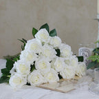FOTEEWL 60 Pcs Artificial Rose Flower Realistic Faux Silk Roses Stem Fake Roses Bouquet for Flower Arrangement,Wedding Centerpieces,Party,Home Decorations (White)