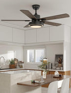 warmiplanet Ceiling Fans with Lights and Remote Control, 52 Inch, 6 Speeds Reversible DC Motor, 3 Color Dimmable Light, Timer, Noiseless, Black, 5 Blades, 2 Pack