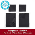 Mellanni Extra Deep Queen Sheets - 4 PC Iconic Collection Bedding - Hotel Luxury, Ultra Soft, Cooling Bed Sheets - Wrinkle, Fade, Stain Resistant (Queen, Black)