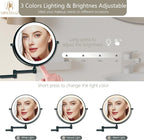 Rechargeable Wall Mounted Lighted Makeup Vanity Mirror 9 Inch Double Sided 1X 10X Magnifying Bathroom Mirror, 3 Color Lighting, Touch Screen Dimming, 360 Rotation Shaving Mirror Matte Black