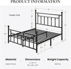 SHA CERLIN 14'' Queen Size Metal Platform Bed Frame/Victorian Headboard and Footboard/Steel Slats Mattress Foundation for Storage/No Box Spring Needed/Noise Free/Black