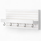 Decorative Key Holder for Wall with Shelf, Entryway Shelf with Hooks Holds Leashes, Jackets and Glasses – Sturdy Wood Keyholder Entrance Hanger with Mounting Hardware (White, Medium)