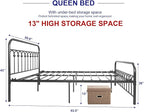 TUSEER Metal Bed Frame Queen Size with Vintage Headboard and Footboard Platform Base Wrought Iron Bed Frame Gray Silver (Queen, Gray Silver).