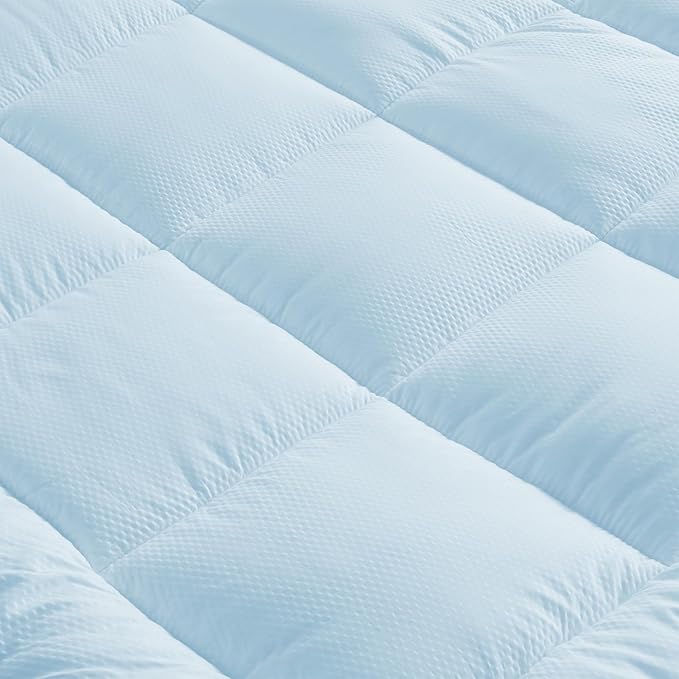 Great Bay Home Full Cooling Mattress Topper. Thick, Elastic Corner Mattress Pad. Ultra-Soft Cooling Pillowtop Mattress Cover & Protector. Fits Mattresses up to 18” (Full, Light Blue)