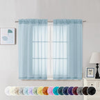 Chyhomenyc Sky Blue Sheer Curtains 45 Inch Long 2 Panels, Light Filtering Rod Pocket Voile Short Curtains Drapes for Living Room Bedroom Small Windows, 42Wx45L Inches