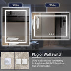 Koonmi 32x24 LED Bathroom Mirror, Backlit + Front Lit, LED Bathroom Mirror with Lights for Wall, 3 Colors, Anti-Fog, Dimmable Brightness, Memory Function, Tempered Glass