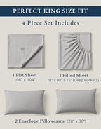 LANE LINEN 100% Organic Cotton King Sheet Set, 4Pc Cotton Sheets King Size, Soft & Comfy Percale Eco Friendly Sustainably Produced Bedding Sheets & Pillowcases, 15" Deep Pocket King Sheet Set - Silver