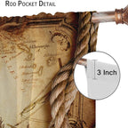 Pirate Map Curtains, Nautical Theme Old Ancient Treasure Map Secret Sea History Pattern Blackout Window Drapes for Kids Boys Bedroom Living Room 63x63in