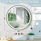 32 Inch Black Frame Round LED Bathroom Mirror Anti-Fog Smart Memory 3 Color Adjustable Brightness Frontlit 32" Black Framed Circle Round Lighted Vanity Mirror for Bathroom Wall Mounted