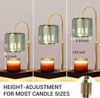 Candle Warmer Lamp with Timer, Dimmable Candle Wamer Adjustable Height, Glass Modern Candle Melter Lamp, Elegant Home Decor, Green, Gifts for Women Mom