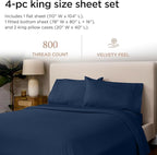 Threadmill Luxury 800 Thread Count King 100% Cotton Sheets - Folkstone Blue Sateen Weave Bed-Sheets, Better Than Egyptian Cotton, 4 Pc Solid Soft Bed Set, Fits 16" Deep Pocket