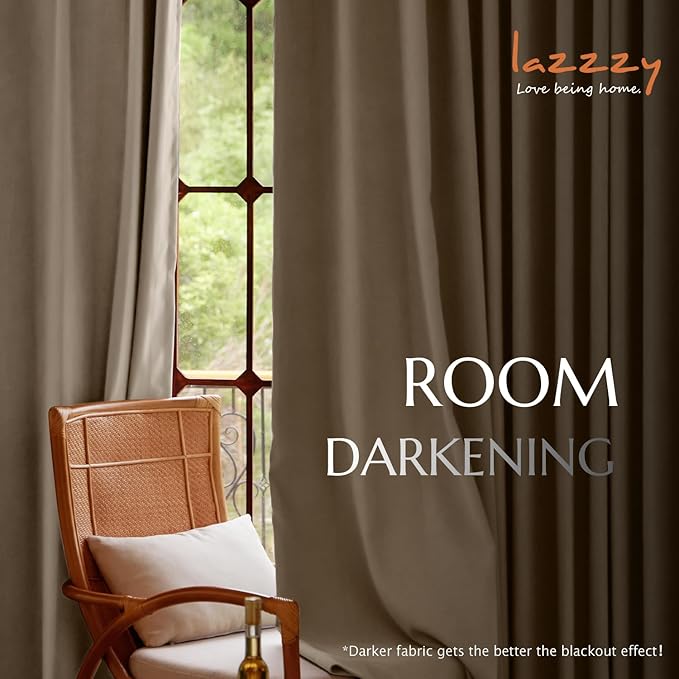 Lazzzy Velvet Blackout Curtains Thermal Insulated Room Window Drapes Super Soft Luxury Curtains for Living Room Bedroom Rod Pocket 2 Panels, Light Taupe, 52" W x 96" L