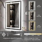 LED Mirror for Bathroom, 24x36 Inch Black Framed Gradient Front and Backlit LED Bathroom Mirror, 3 Colors Dimmable CRI>90, IP54 Enhanced Anti-Fog Bathroom Mirror with Lights