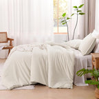 Litanika Comforters Beige Oversized Queen Size, 3 Pieces Lightweight Solid Bedding Comforter Set, All Season Fluffy Bed Set (98x98In Comforter & 2 Pillowcases)