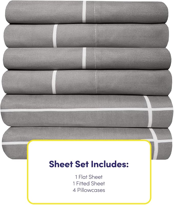 Full Size Bed Sheets - 6 Piece 1500 Supreme Collection Fine Brushed Microfiber Deep Pocket Full Sheet Set Bedding - 2 Extra Pillow Cases, Great Value, Full, Window Pane Gray