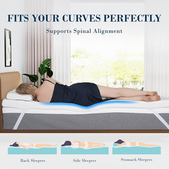 2 Inch Full Size Memory Foam Mattress Topper, Cooling Gel Bed Topper with Removable Cover, Soft & Pain Relief & Breathable, CertiPUR-US & Oeko-Tex Certified