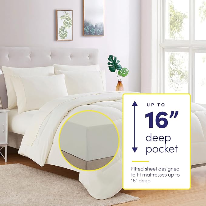Sweet Home Collection 7 Piece Comforter Set Bag Solid Color All Season Soft Down Alternative Blanket & Luxurious Microfiber Bed Sheets, Ivory, Twin