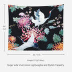 Batmerry Red Green Cranes Floral Leaves Tapestry, Traditional Japanese Watercolor Sytle Design Tapestry for Living Room Bedroom Wall Hanging Decorative 59.1x82.7 Inch