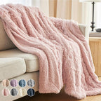 The Connecticut Home Co Throw Blanket Soft Fluffy Room Decor, 70x60, Cozy Warm Throws for Bed, Couch, Gifts for Women, Bedroom Cute Aesthetic Blankets Shag and Sherpa, Dusty Rose