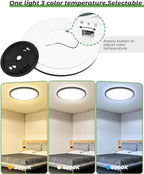 zemty Black LED Flush Mount Ceiling Light - 12 Inch 28W 3200lm LED Light Fixture, 3000k/4500k/6000K Selectable Round Flat Light Fixtures for Bedroom, Kitchen, Hallway