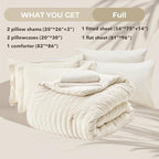 HYMOKEGE Ivory Full Size Comforter Sets Seersucker 7 Pieces, All Season Luxury Bed in a Bag for Bedroom, Bedding Set with Comforters, Sheets, Pillowcases & Shams
