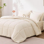 Love's cabin King Size Comforter Set Beige, 7 Pieces King Bed in a Bag, All Season Bedding Sets with 1 Comforter, 1 Flat Sheet, 1 Fitted Sheet, 2 Pillowcase and 2 Pillow Sham