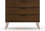 Manhattan Comfort Rockefeller 3 Drawer Dresser for Bedroom Storage, Nursery, Closet, Living Room, Entryway, TV Stand for Screens up to 32 Inches, Anti-Tip Kit Included, Set of 2, Brown