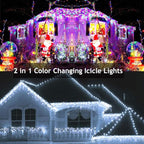 Toodour Christmas Icicle Lights Outdoor, 2 in 1 White & Multicolor Color Changing Icicle Lights with 60 Drops, 29.5ft 360 LED Christmas Light Fairy Twinkle Light for Wedding Home Outdoor Xmas Decor