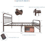 YALAXON Vintage Sturdy Queen Size Metal Bed Frame with Headboard and Footboard Basic Bed Frame No Box Spring Needed，Antique Brown.