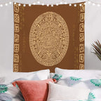 Batmerry Brown Ancient Mayan Tapestry, Calendar Wall Art Hanging Decoration Polyester Fiber White Ruffled Around for Dorm Room Bedroom Living Room, 59.1x59.1 inches