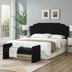 24KF Black Teddy Fabric Tufted King Upholstered Headboard, Modern Vertical Channel Design California King Headboard with Stepped Silhouette Top Edge,6026-K-Teddy Black