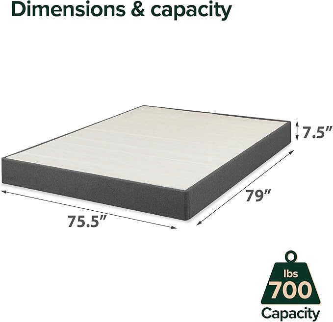 ZINUS Upholstered Metal and Wood Box Spring, 7.5 Inch Mattress Foundation, Easy Assembly, Fabric Paneled Design, King