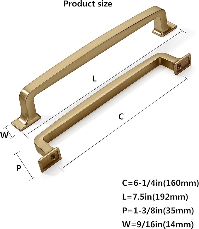 KHTUMEWARE 10 Pack 6-1/4 Inch Cabinet Handles - Brushed Brass & Gold Kitchen Cabinet Hardware with Drawer Handles
