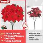 16 Pack Poinsettia Flowers Artificial Christmas Decorations, Red Poinsettia Flowers for Christmas Tree, Velvet Poinsettias Artificial Flowers for Xmas Decor DIY for Home Vase Indoor Outdoor Garden