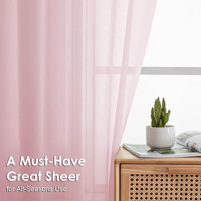 OVZME Blush Pink Sheer Curtains 36 inch Length 2 Panels Set, Light Filtering Voile Rod Pocket Short Window Curtians for Bathroom Living Room Farmhouse Small Windows, Each 42Wx36L Inches