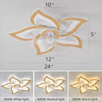 24" Wooden Geometric Ceiling Fan with Lights Remote Control, 3 Light Color 6 Speeds Low Profile Flush Mount Ceiling Fan for Kitchen Bedroom Living Room