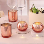 10 Pcs Assorted Rose Gold Candle Holders, Larger Size Mercury Glass Votives for Wedding, Rose Gold Birthday Decorations, Votive Candle Holders for Valentines/Bridal Shower/Sweet 16 Party Favors