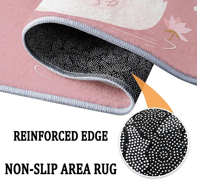 Washable Area Rug for Living Room 8x10 ft Cartoon Swan Princess Peach 3D Print Decor Carpet, Non Slip Stain Resistant Large Area Rugs, for Bedroom Dining Room Office