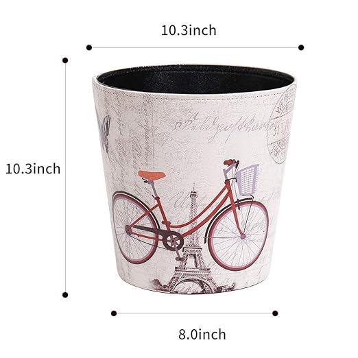 Vintage Decorative Wastebasket,Floral Design Trash Can, Classic Fashion Theme Garbage Bin,Waste Basket For Small Office Baskets,Bederoom Bins,Farmhouse Decor Cans, 2.9 Gallon Wastebaskets(Bicycle)