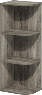 Furinno PASIR Book Shelf, 3-Tier Corner Bookshelf, Open Shelves Bookcase 9.3" x 12" x 31.5", for Living Room, Bedroom, Home Office, French Oak