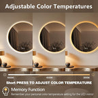 Niccy Round Led Mirror for Bathroom, 28" Backlit Mirror for Wall Circle Lighted Mirror with Gold Frame Anti-Fog, 3 Colors, HD Glass and IP65 Waterproof