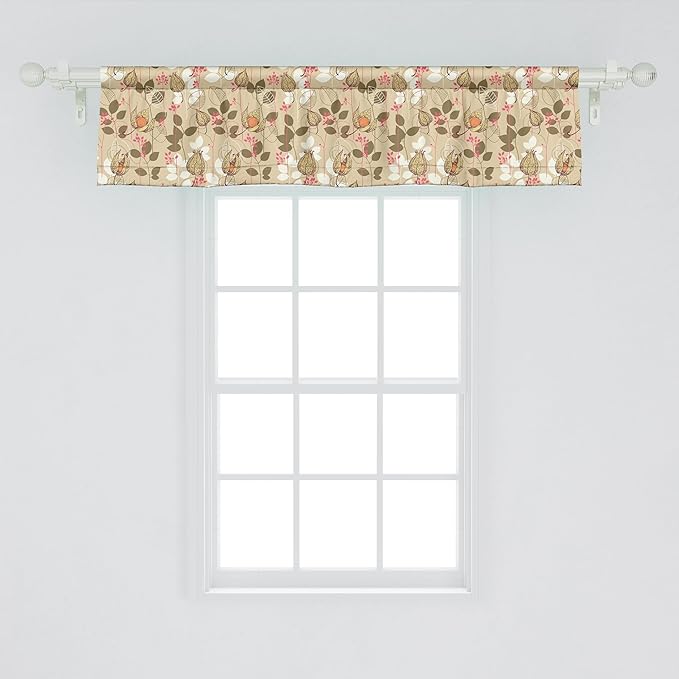 Ambesonne Autumn Window Valance Pack of 2, Seasonal Fruits and Leafs Vintage Botanical Print Soft Brown Toned Backdrop, Rod Pocket Curtain Valances for Kitchen Bedroom, 54" X 12", Sepia Multicolor