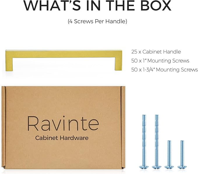 Ravinte 25 Pack 7-1/2 Inch Kitchen Square Cabinet Handles Brushed Brass Pulls Kitchen Cabinet Hardware Handles for Cupboard Drawer Pulls