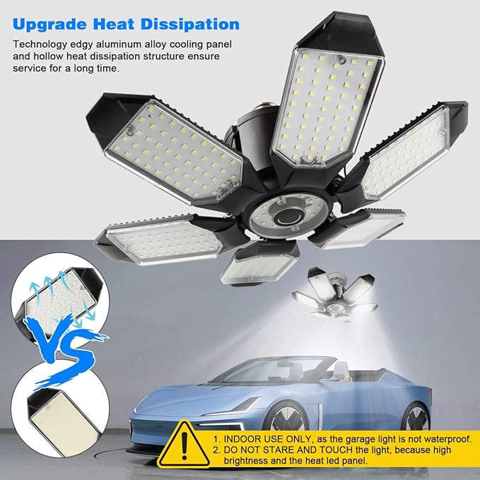LED Garage Light - 160W Garage Light Bulb 64000LM 6500K Super Bright Garage Lighting w/ 6 Deformable Panels Screw in Shop Lights for Basement Workshop Warehouse Attic - 4Pack